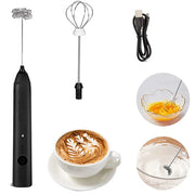 3-Speed USB Rechargeable Milk Frother – Electric Handheld Coffee Mixer with 2 Whisks
