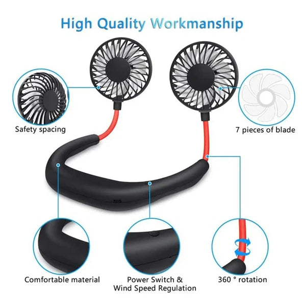 🌀 USB Rechargeable Neck Fan – Hands-Free Cooling, Anywhere You Go
