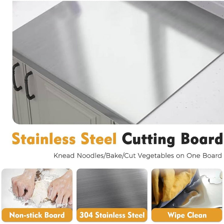 Premium 304 Stainless Steel Cutting Board – Non-Stick, Heavy-Duty, Easy to Clean – Ideal for Baking, Kneading, and Vegetable Prep