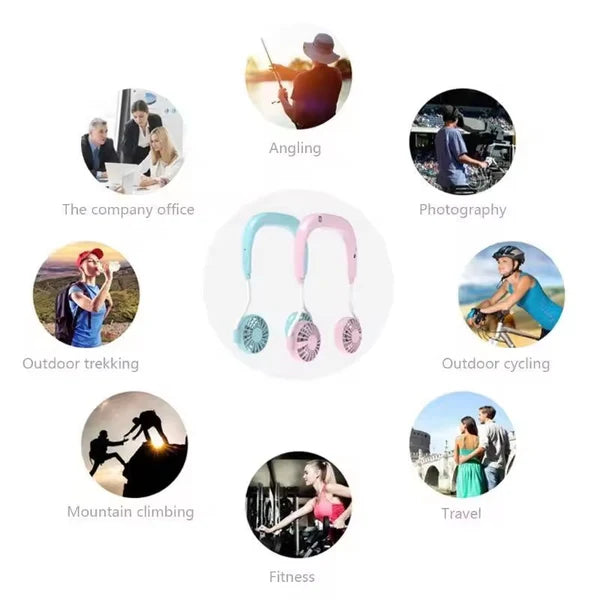 🌀 USB Rechargeable Neck Fan – Hands-Free Cooling, Anywhere You Go