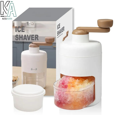 Elegant Nordic-Style Manual Ice Shaver – Hand-Crank Crusher with Glass & Wooden Handle