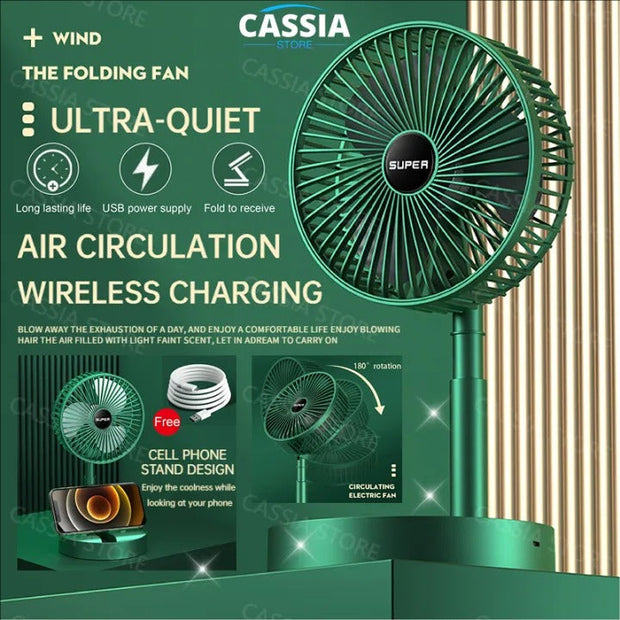 Rechargeable Foldable Desk Fan – USB Powered, 3-Speed Wind & Adjustable Height