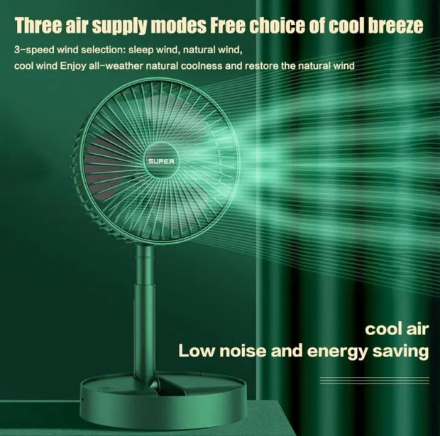 Rechargeable Foldable Desk Fan – USB Powered, 3-Speed Wind & Adjustable Height