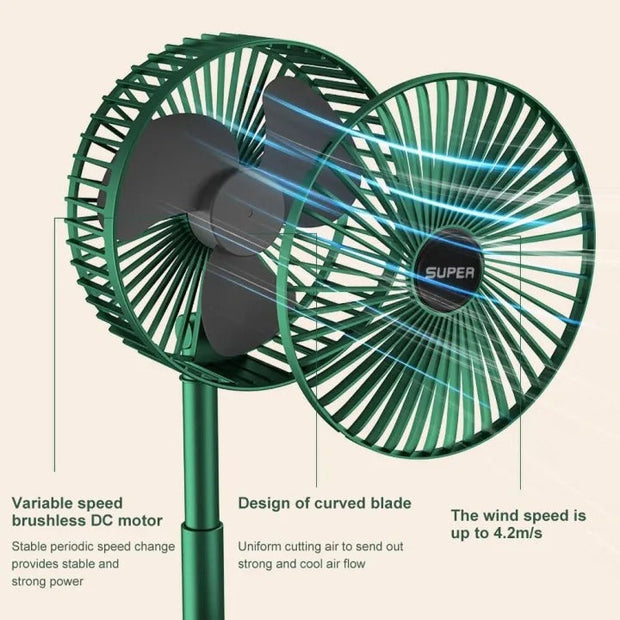 Rechargeable Foldable Desk Fan – USB Powered, 3-Speed Wind & Adjustable Height