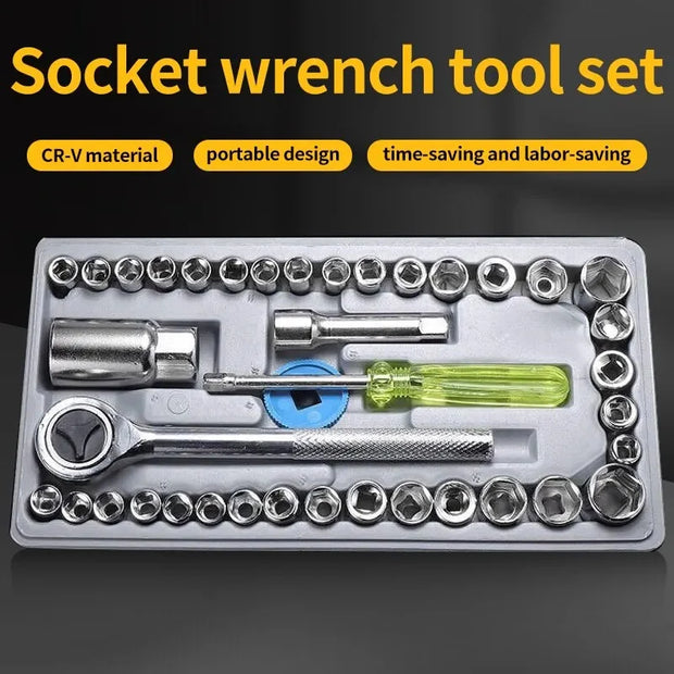 AIWA 40PCS Combination Socket Wrench Set – Heavy Duty, Metric & SAE, Chrome Finish