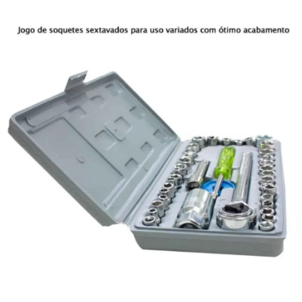 AIWA 40PCS Combination Socket Wrench Set – Heavy Duty, Metric & SAE, Chrome Finish